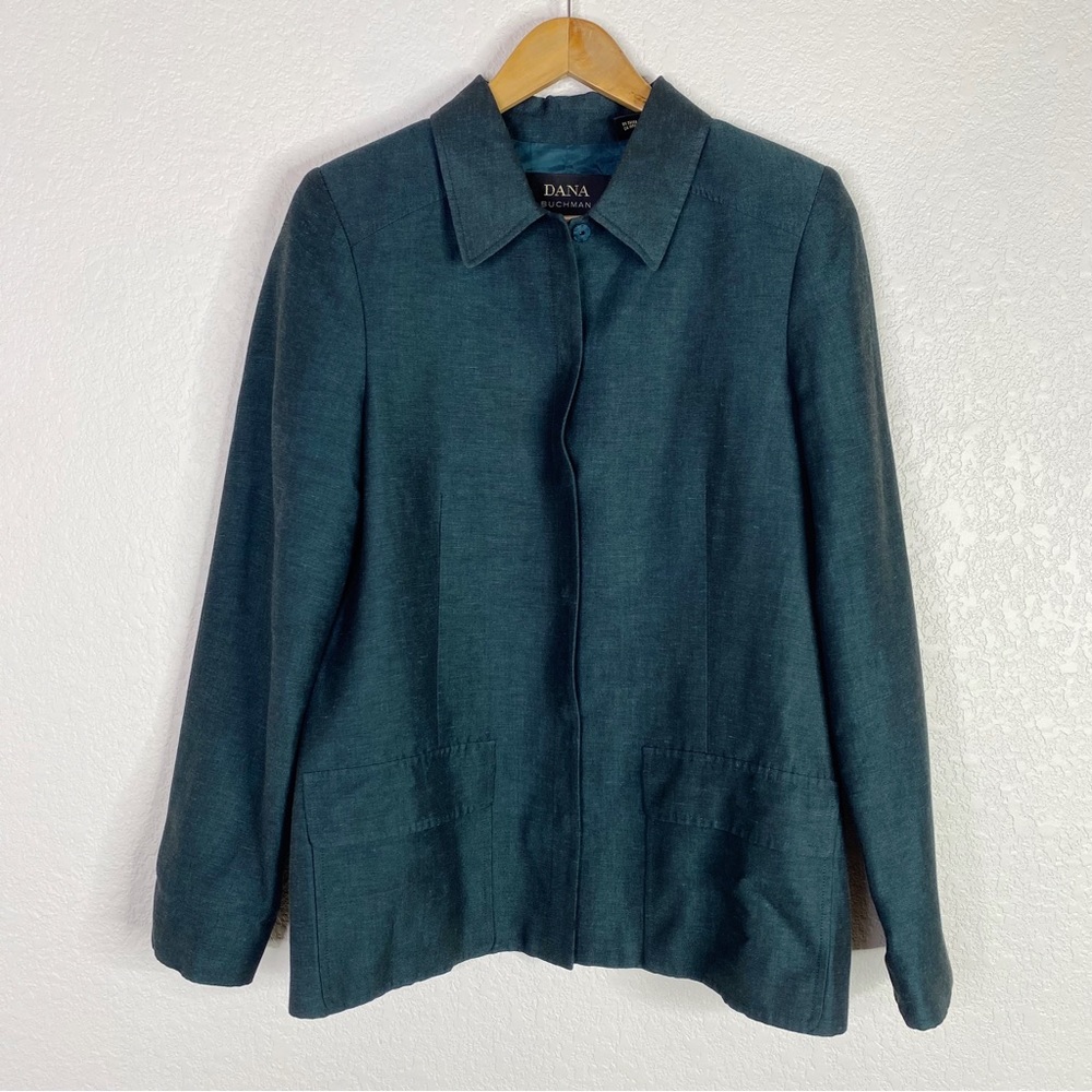 Vintage Dana Buchman Green Linen Blend Blazer Jacket